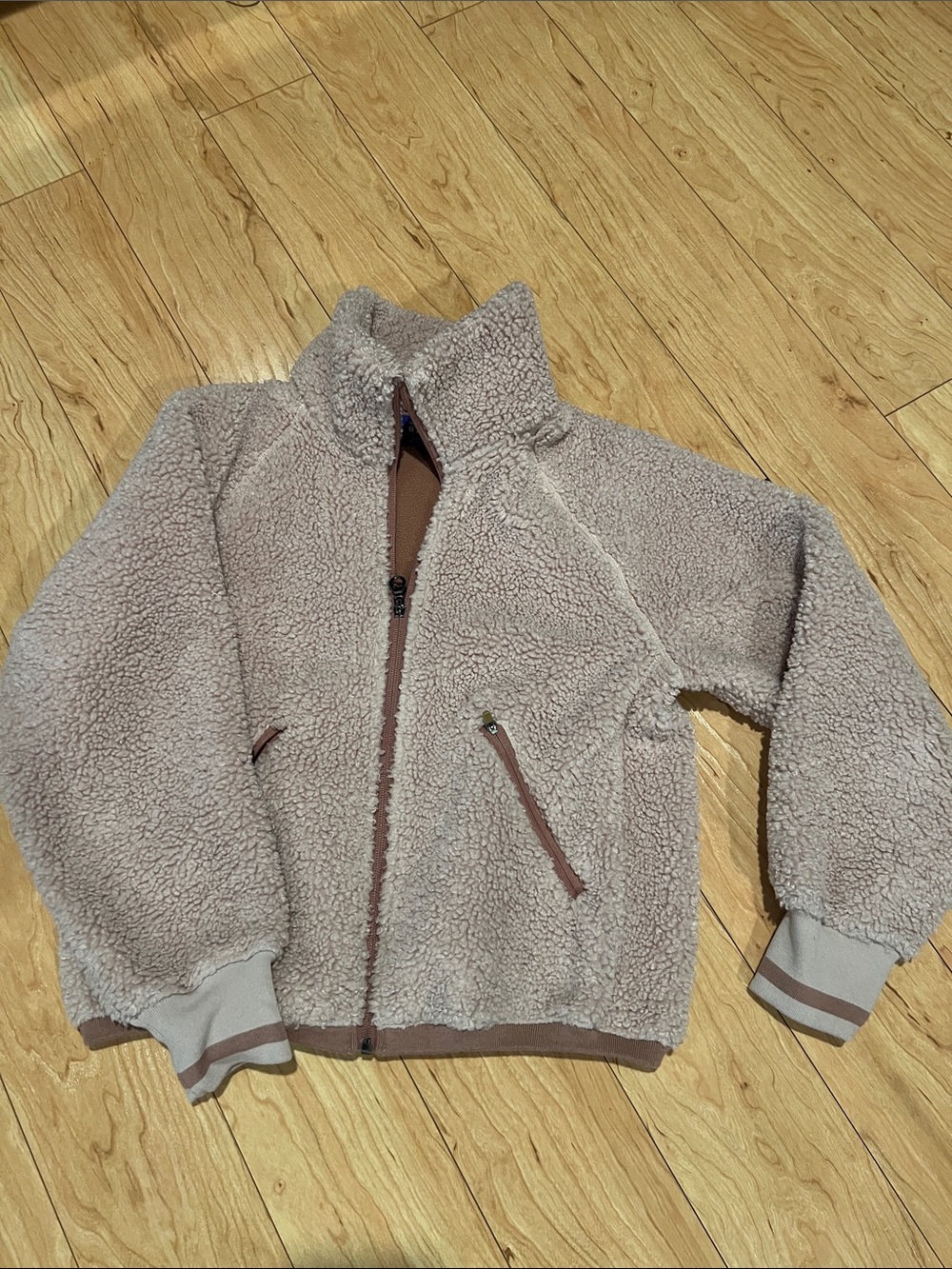 JoyLab rosy Taupe Sherpa Jacket with Brown Trim